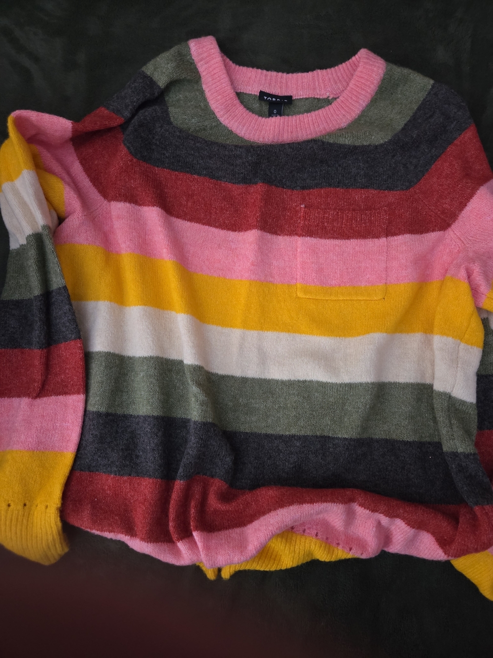torrid Striped Crewneck Sweater in Pink, Yellow, Olive, Red & Charcoal